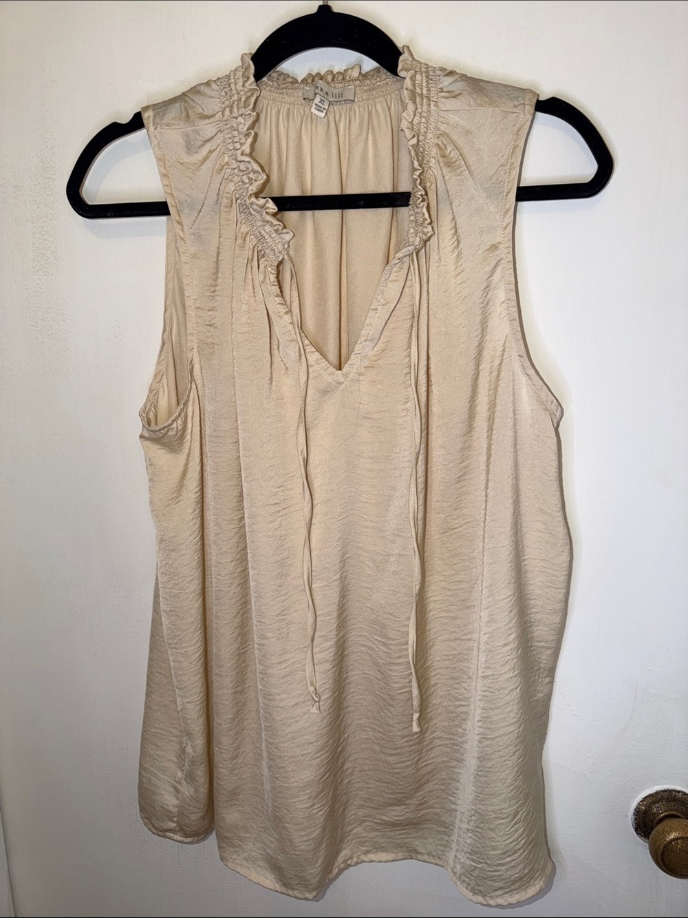 Ruffle-Trim Alex & Lilli V-Neck Sleeveless Camisole in Cream - Picture 3 of 11